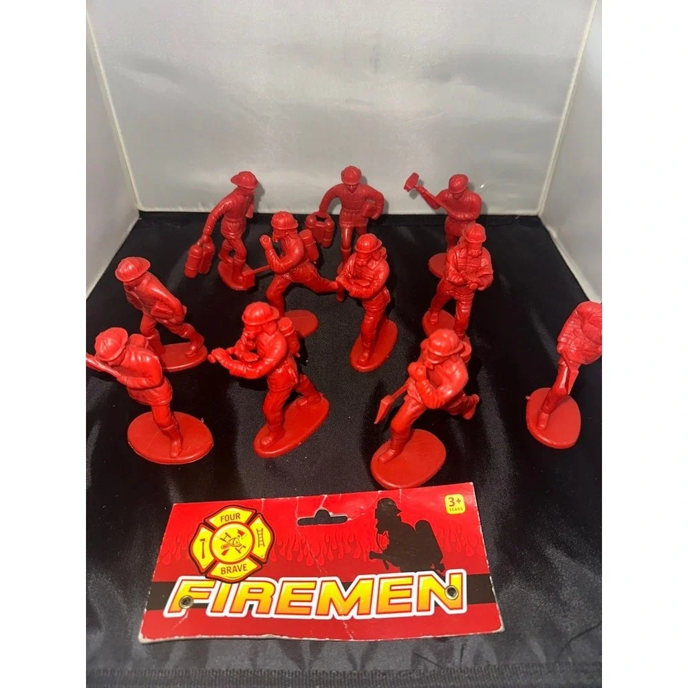 Four Brave Firemen Red Plastic Toy Figures Set of 11 Firefighter Action Poses